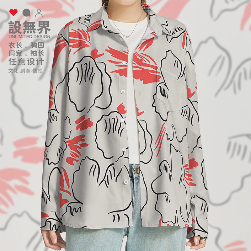 国风复古手绘花卉设计感长袖衬衫