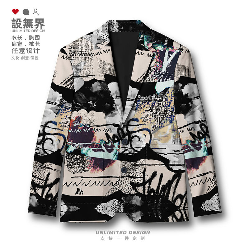设无界海报印花欧美风复合个性ins艺术设计西装外套男女个性西服,男装,休闲西服,淘宝优惠券,粉丝福利购,淘宝优惠卷