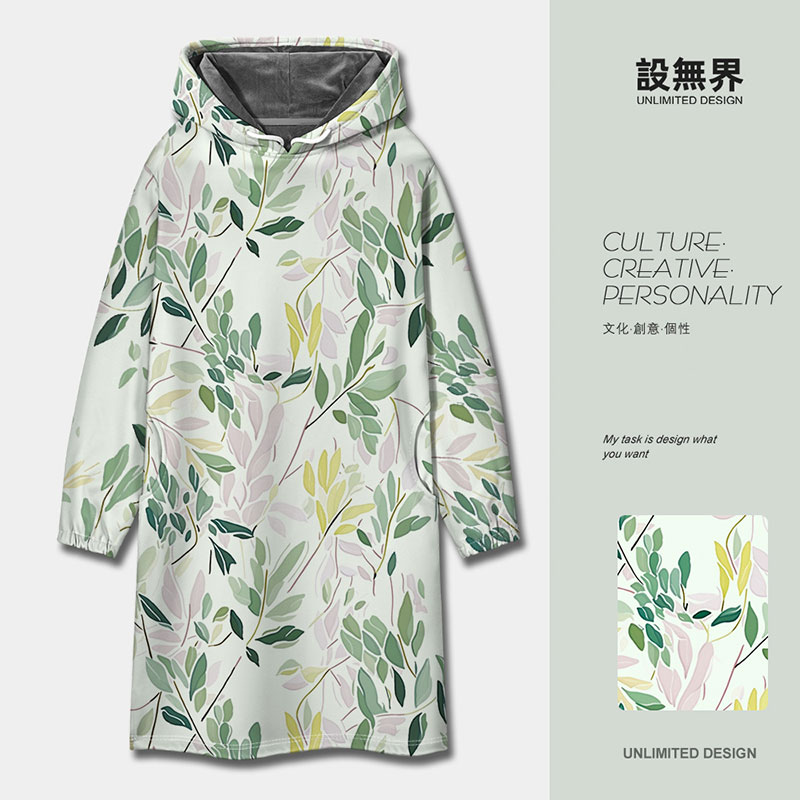 文艺插画植物绿色叶子淡雅卫衣裙