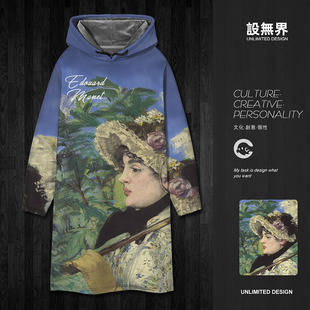 设无界印象派画家爱德华马奈威尼斯大运河油画中长款卫衣裙0017