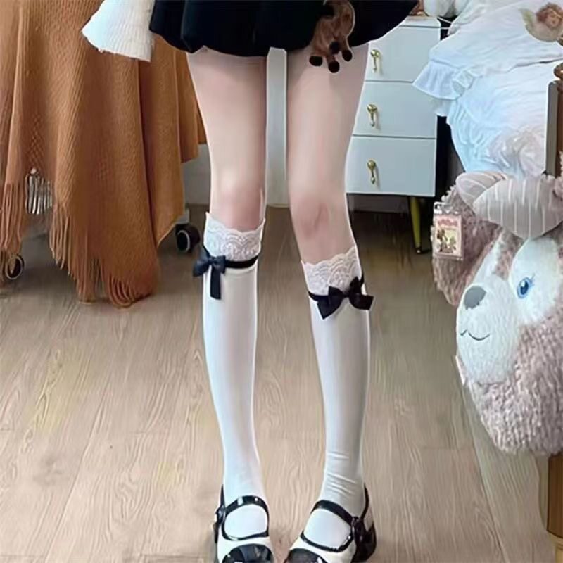蝴蝶结蕾丝小腿袜子女春夏款白色堆堆袜玛丽珍JK可爱洛丽塔袜子