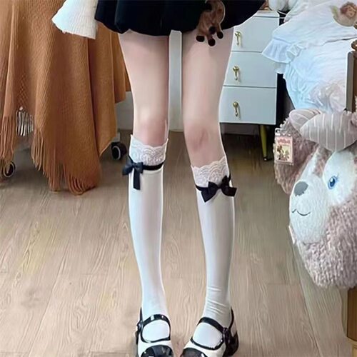蝴蝶结蕾丝小腿袜子女春夏款白色堆堆袜玛丽珍JK可爱洛丽塔袜子