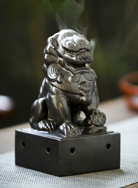 中式陶瓷石狮子香炉熏香摆件家居装饰景观创意案头狮招财桌面摆设