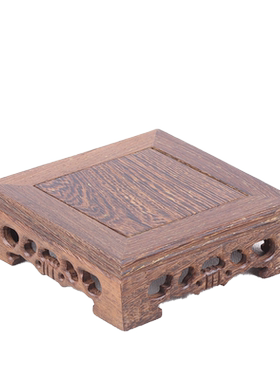 中式摆件木质底座正方形鸡翅木紫砂壶花瓶香炉木座木托镂空红木