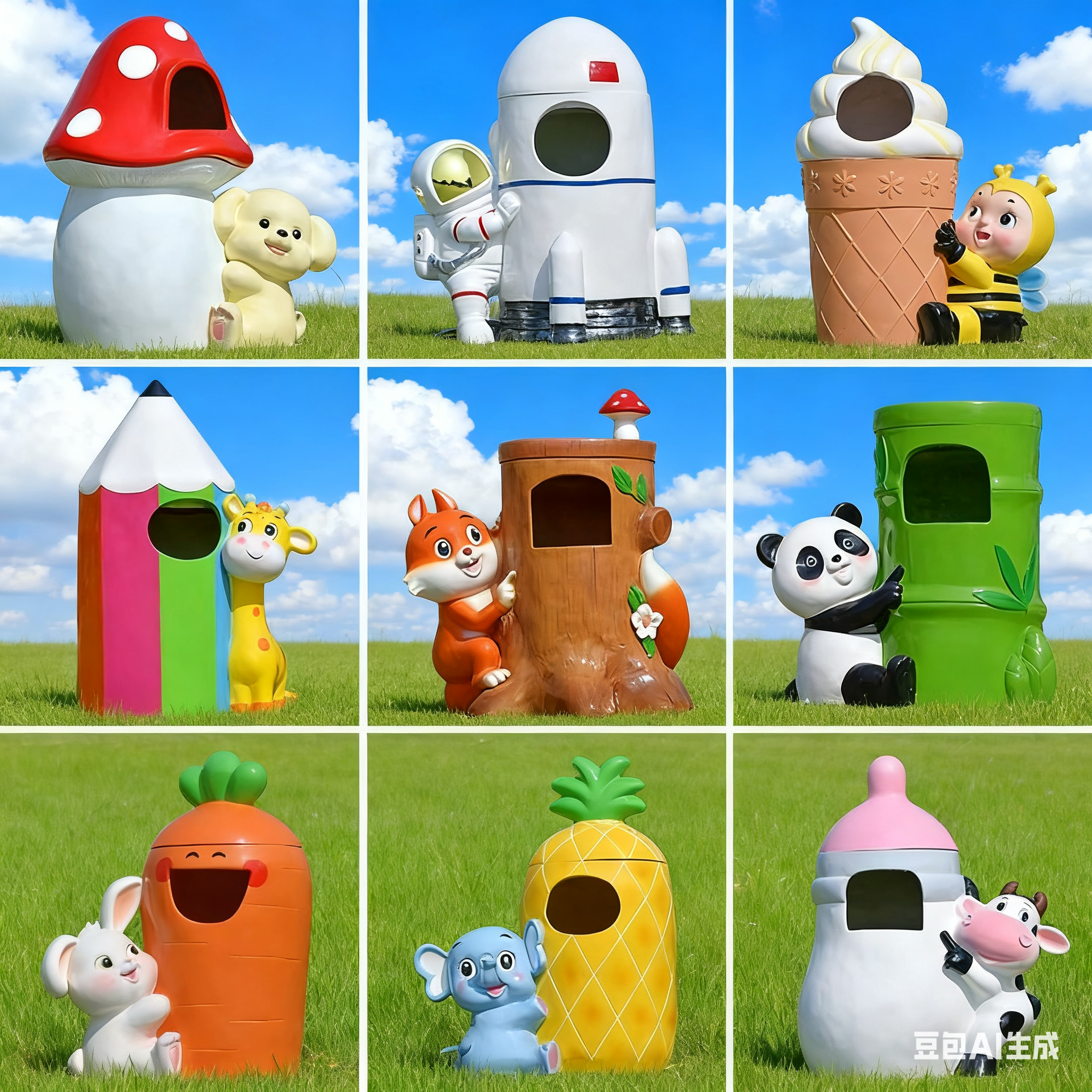 户外卡通动物创意垃圾桶发光雕塑景区幼儿园公园玻璃钢可爱果皮箱