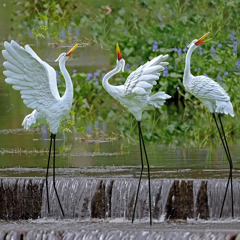 户外仿真白鹭雕塑花园林景观水池假山装饰造景玻璃钢动物小品摆件
