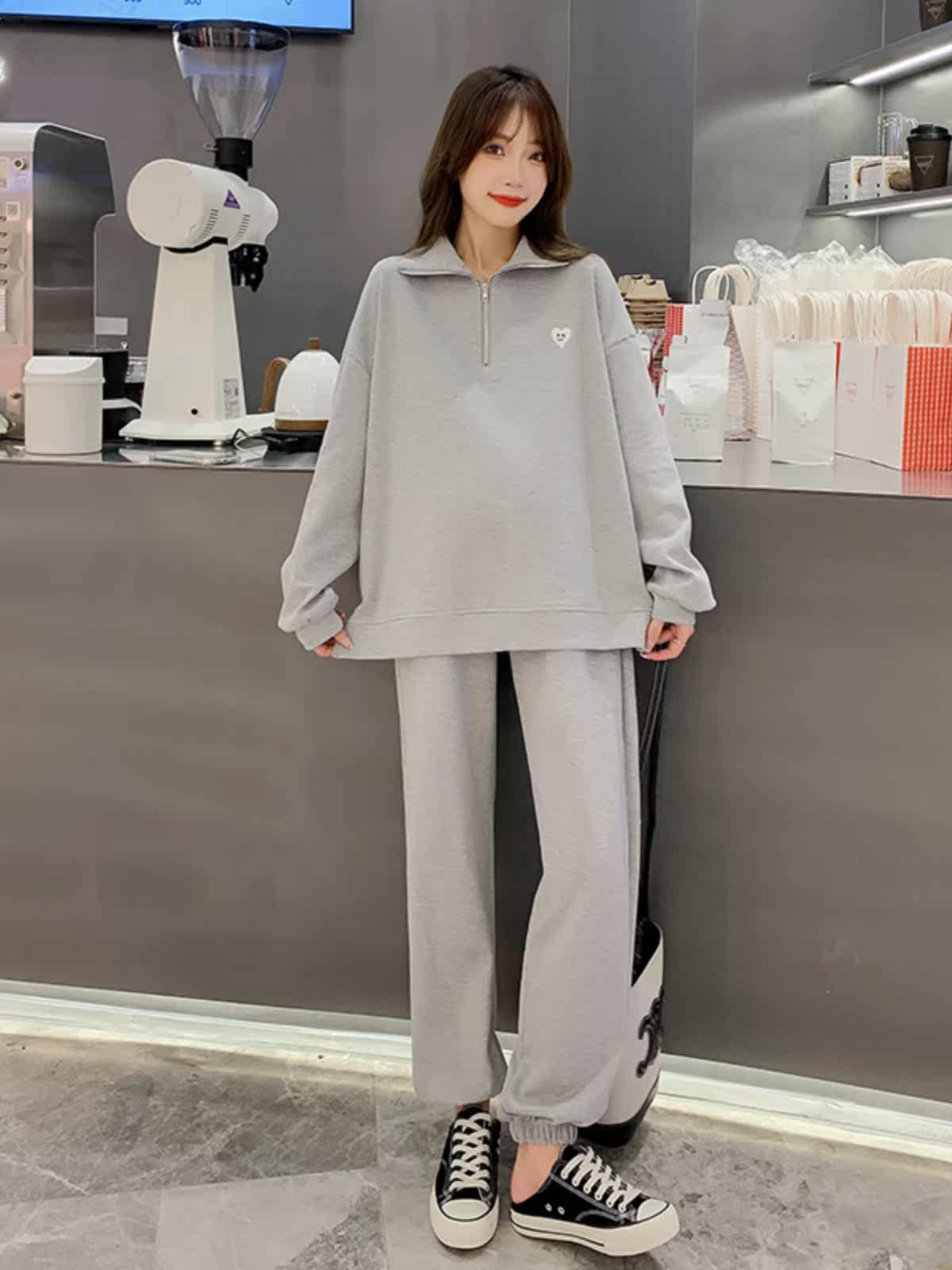MATERNITY SUIT SPRING AND AUTUMN NEW LONG-SLEEVED LOOSE SWEATSHIRT COTTON BELLY SUPPORT LONG PANTS CASUAL SPORTS TWO-PIECE AUTUMN SUIT