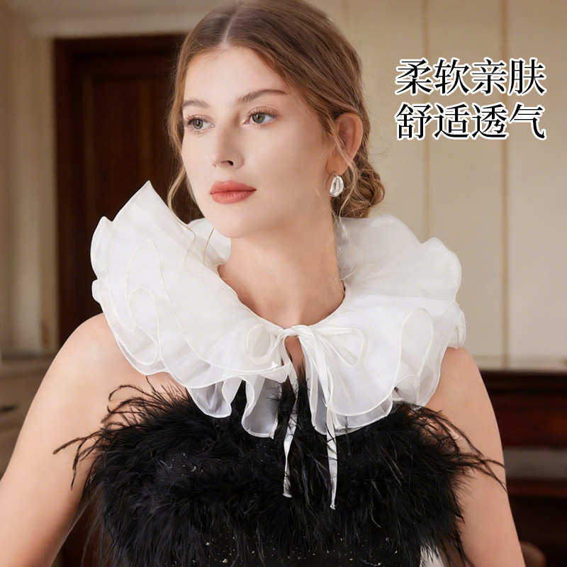 超仙网纱大荷叶边假领子温柔系氛围感搭配长裙仙女感颈部装饰领女