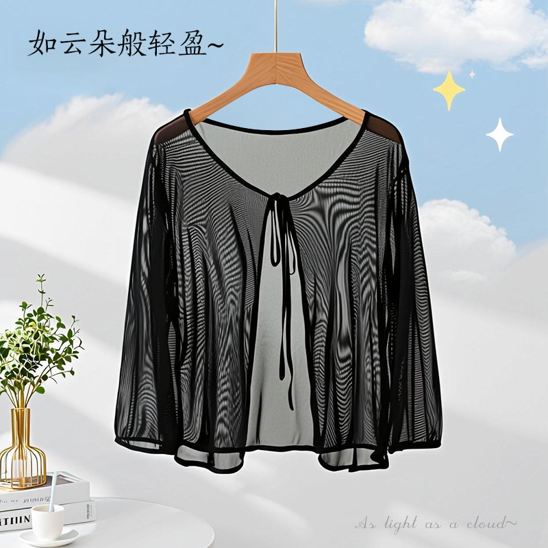 吊带连衣裙外搭系带披肩夏季雪纺空调衫居家外出防晒优雅气质短袖