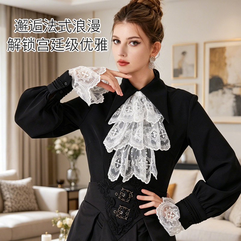 纯欲复古假领子网纱挂脖领花女衬衫叠穿时尚外搭领巾领结百搭假领