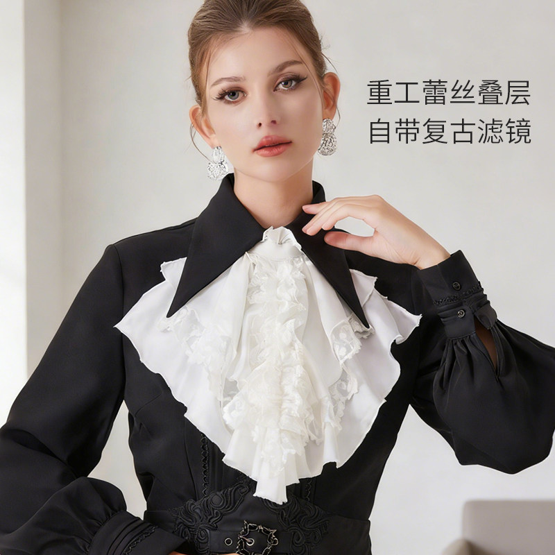 宫廷风挂脖假领女士轻奢蕾丝领巾荷叶边花边领花日常休闲百搭衣领