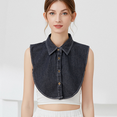 子女休闲牛仔搭配韩版简约假领