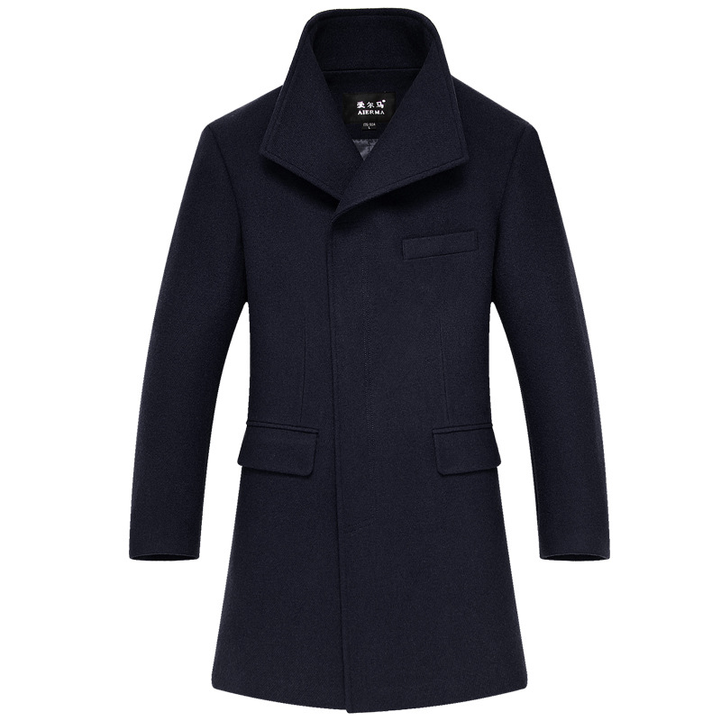 男士羊毛呢外套秋冬季韩版风衣中长款男装韩版加厚款立领呢子大衣