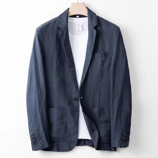 休闲商务薄款 麻料外套男棉麻西装 单西 春夏季 高端亚麻西服单件男士