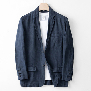 薄款 春秋季 男士 外套中年男装 麻料单西 休闲西装 高端亚麻西服男夏季
