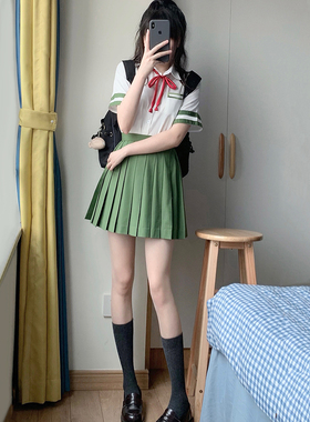LF原创铃芽户缔之旅同款JK上衣学院风班服日系制服绿色百褶裙套装