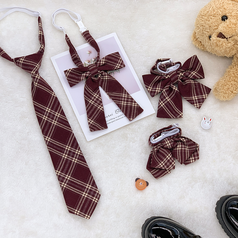 LF原创苋红JK制服小物暗红色平角领结长柄领花双层免打手打领带