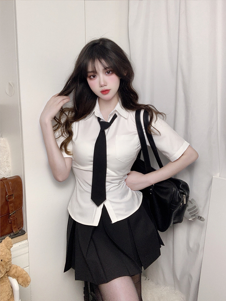 原创基础款收腰tr衬衫绑带修身