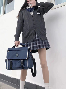 LF原创设计JK开衫毛衣深灰色日系制服学院风大童针织宽松外套秋冬