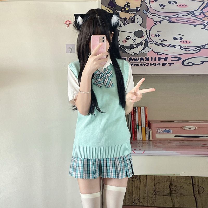 【现货】LF原创jk薄荷绿马甲套头背心日系制服学院风纯色毛衣秋冬