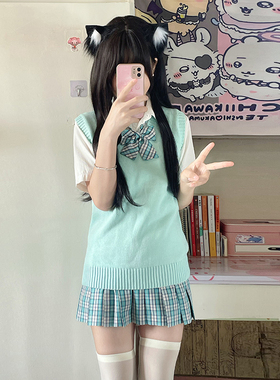【现货】LF原创jk薄荷绿马甲套头背心日系制服学院风纯色毛衣秋冬