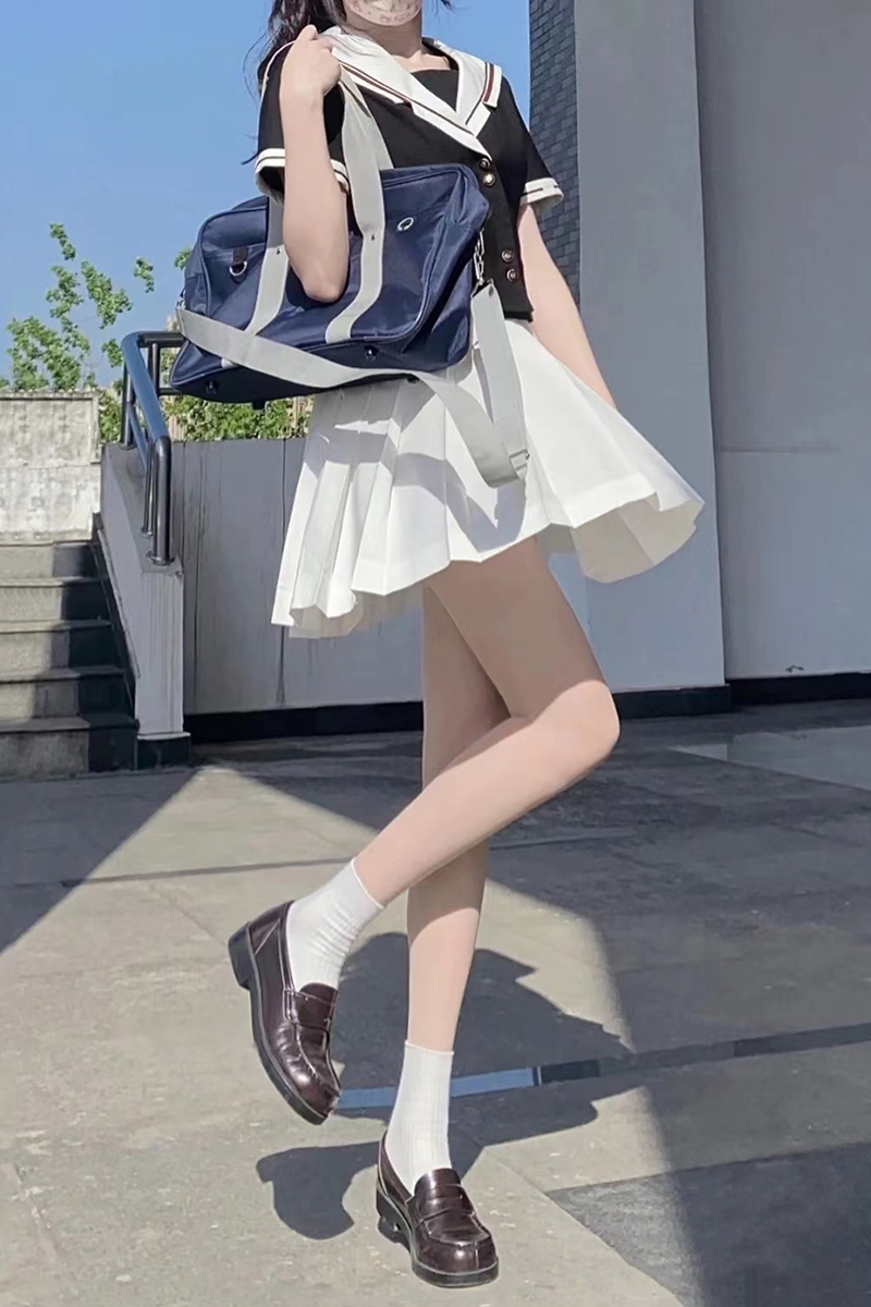 LF原创JK制服新款纯色轮褶裙学院风毕业高腰半身裙子白色女百褶裙 - 封面