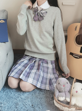 LF原创JK制服毛衣学院风日系班服针织衫套头V领纯棉纯色长袖秋冬