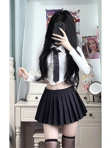 LF原创JK制服纯色A字半身百褶裙
