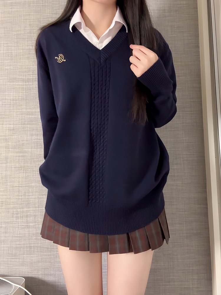 LF原创水月中宽松学院风套头毛衣