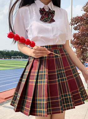 LF原创现货|红梅酒酿|JK制服裙正版校供感红绿色格学院风小物