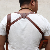 多功能腋下背带纯牛皮1911 枪套手机包烟盒钱包双肩背X型肩带 92式