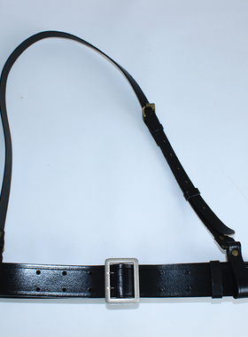 德军鱼子纹黑色宽腰带白色双针扣牛皮武装带外腰带斜挎带单肩背带