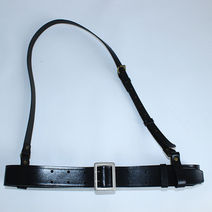 德军鱼子纹黑色宽腰带白色双针扣牛皮武装带外腰带斜挎带单肩背带