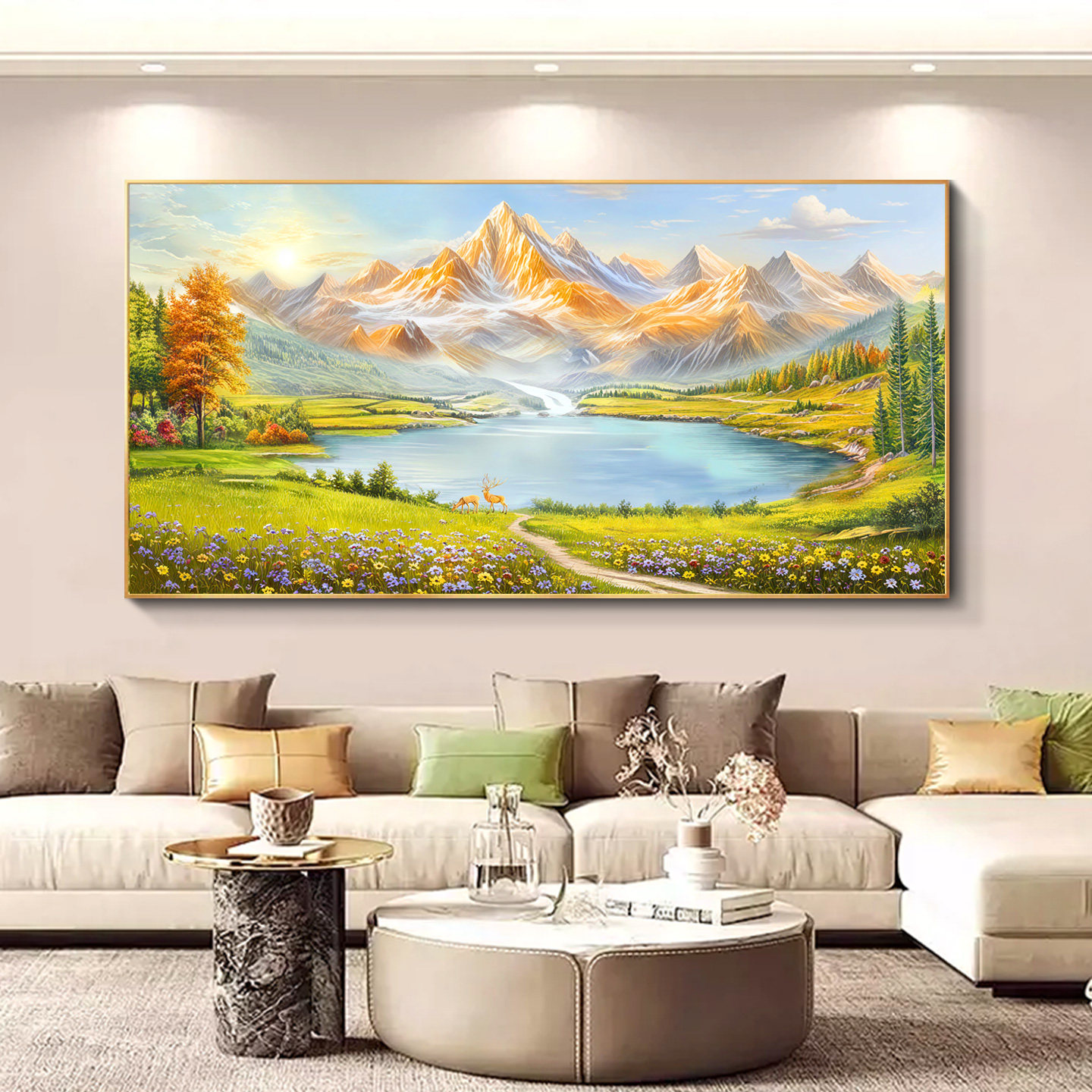 日照金山客厅装饰画聚宝盆山水画沙发背景墙挂画风景壁画2026新款