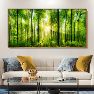日出树木森林装饰画自然风景客厅沙发背景墙挂画卧室床头餐厅壁画