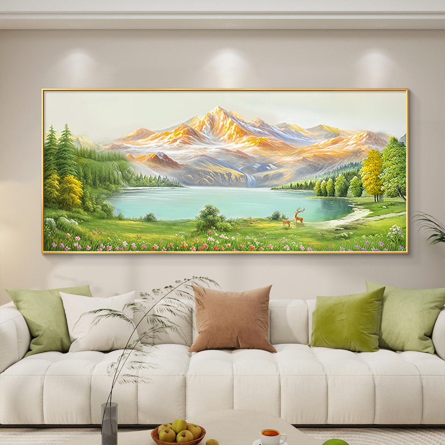 日照金山客厅装饰画聚宝盆山水风景油画高档大气沙发背景墙挂画