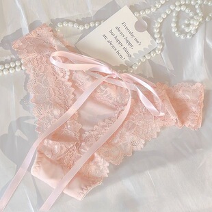 高级性感少女内裤蕾丝网纱蝴蝶结背后系带低腰甜美镂空三角裤