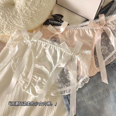 日系纯欲内裤女蝴蝶结性感低腰薄款半透明蕾丝少女三角裤提臀诱惑