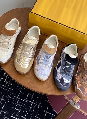 高定 真皮复古拼色涂鸦泼墨翻盖德训鞋男女情侣款休闲跑步运动鞋