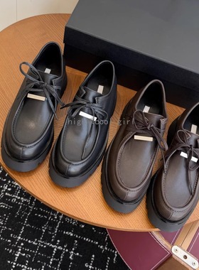 英伦风金属扣真皮单鞋松糕厚底乐福鞋女百搭小个子增高深口小皮鞋