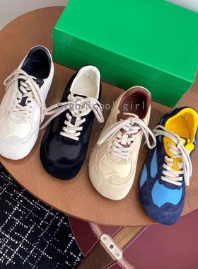 真皮拼色男女情侣款丑萌德训鞋25秋新款娃娃头时尚百搭软底运动鞋