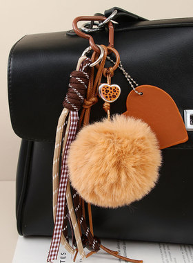 miu系都市爱心毛球包包挂件网红ins风 箱包配饰钥匙扣百搭编织绳