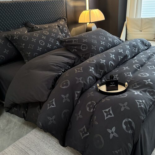 2026 Black Four-piece Washable Cotton Sanding Bed Sheet Quil