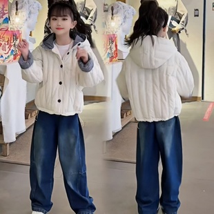 女童三件套秋冬夹棉绗棉外套女大童洋气时髦冬季加厚保暖棉衣二棉