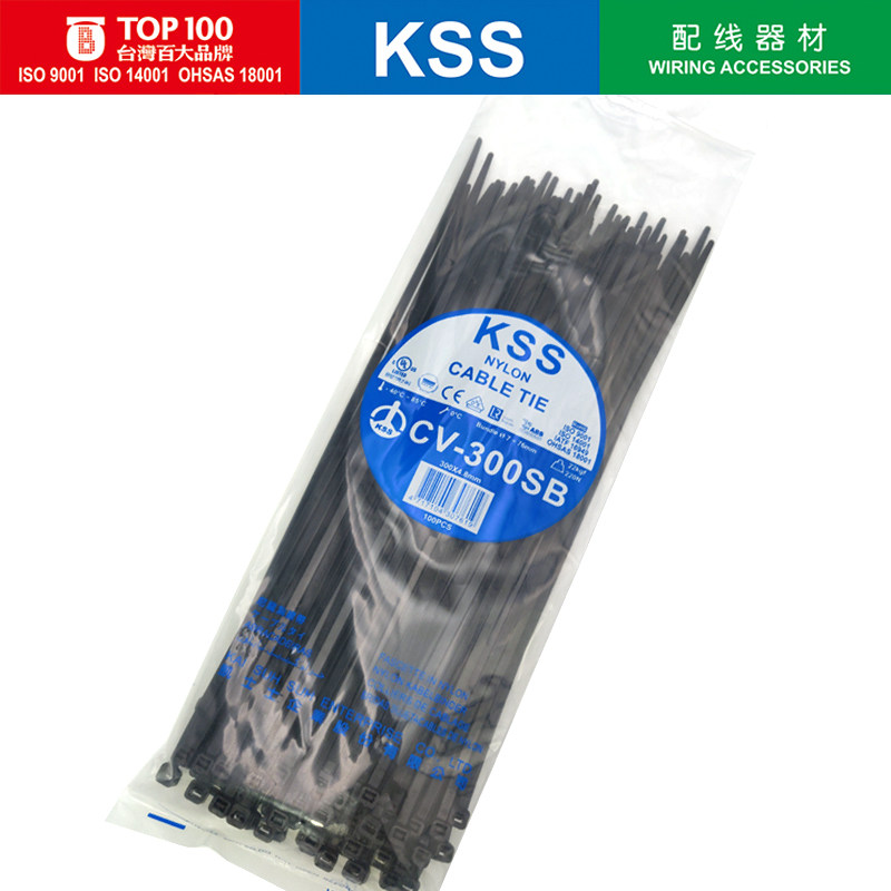 台湾KSS凯士士耐低温扎线带黑色4.8*300进口尼龙KSS扎带CV-300SB_虎窝淘
