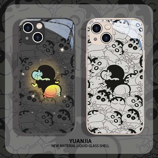 mini保护套max 适用发光蜡笔小新苹果16手机壳iphone15promax玻璃14搞怪13高级12pro小众11卡通x防摔xr男7女款
