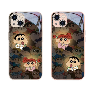 适用iphone16promax手机壳14发光air蜡笔小新12pro苹果17高级11卡通x情侣款13一对6可爱78人群中遇见你15plus