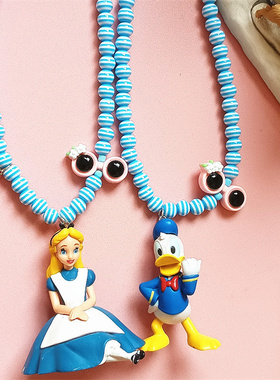 爱丽丝唐老鸭条纹亚克力串珠项链