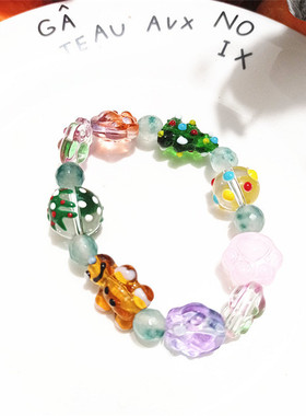 女琉璃姜饼人猫爪圣诞树串珠手链