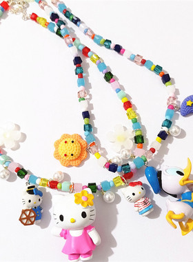 海军kitty猫唐老鸭自制水晶项链